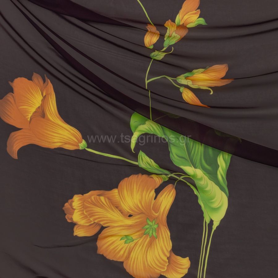 ΥΦΑΣΜΑ ΜΟΥΣΕΛΙΝΑ ''SILK TOUCH'' ΣΧΕΔΙΟ ΛΙΛΙΟΥΜ ΠΟΡΤΟΚΑΛΙ ΣΕ ΒΑΣΗ ΚΑΦΕ ΣΚΟΥΡΟ