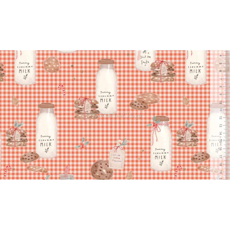 ΥΦΑΣΜΑ ΠΟΠΛΙΝΑ 100% ΒΑΜΒΑΚΙ DIGITAL PRINT - MILK & CHRISTMAS COOKIES