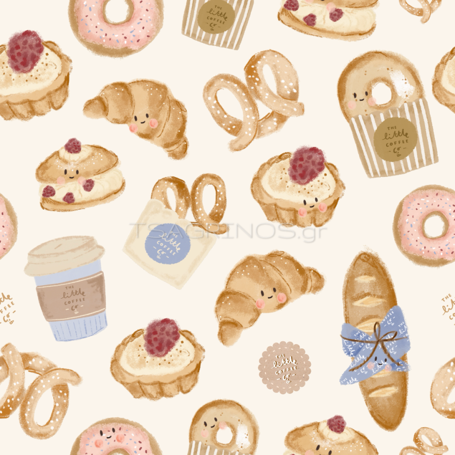 ΥΦΑΣΜΑ ΠΟΠΛΙΝΑ 100% ΒΑΜΒΑΚΙ DIGITAL PRINT - CROISSANTS & LITTLE PASTRIES