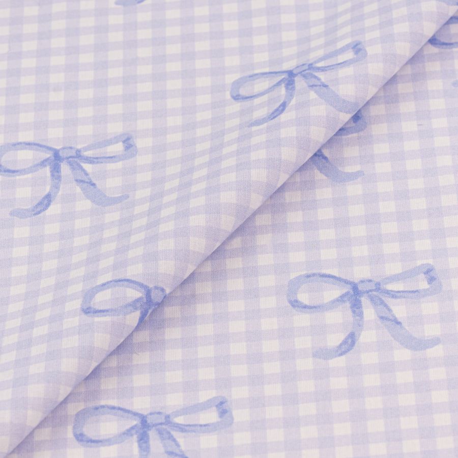 ΥΦΑΣΜΑ ΠΟΠΛΙΝΑ 100% ΒΑΜΒΑΚΙ DIGITAL PRINT - BABY BLUE GINGHAM BOWS