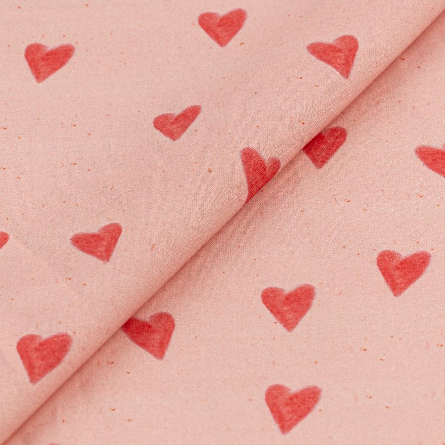 ΥΦΑΣΜΑ ΠΟΠΛΙΝΑ 100% ΒΑΜΒΑΚΙ DIGITAL PRINT - WATEROCOLOR HEARTS IN PINK