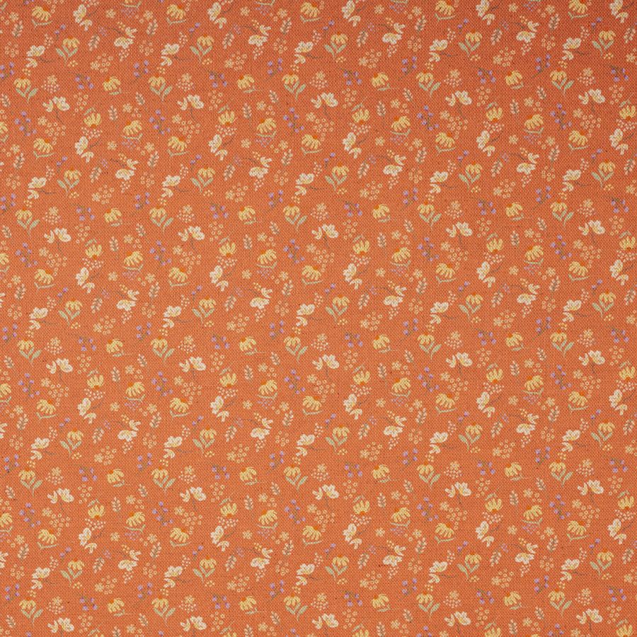 ΥΦΑΣΜΑ 100% ΒΑΜΒΑΚΕΡΟ ΠΥΚΝΟ ΜΕ ΥΦΑΝΣΗ ΛΙΝΟΥ (LINO BLOOM) TERRACOTTA WILDFLOWERS
