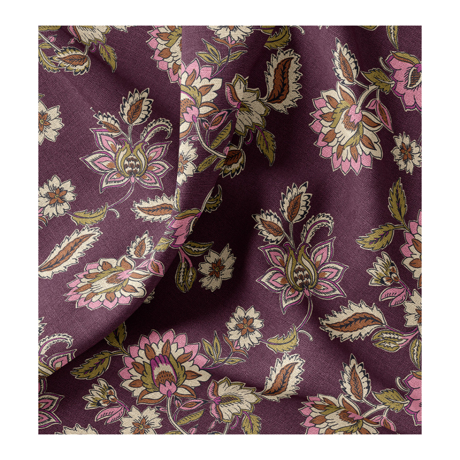 ΥΦΑΣΜΑ ΒΑΜΒΑΚΕΡΟ HALF PANAMA PREMIUM DIGITAL PRINT - ROYAL BLOSSOM ΜΩΒ
