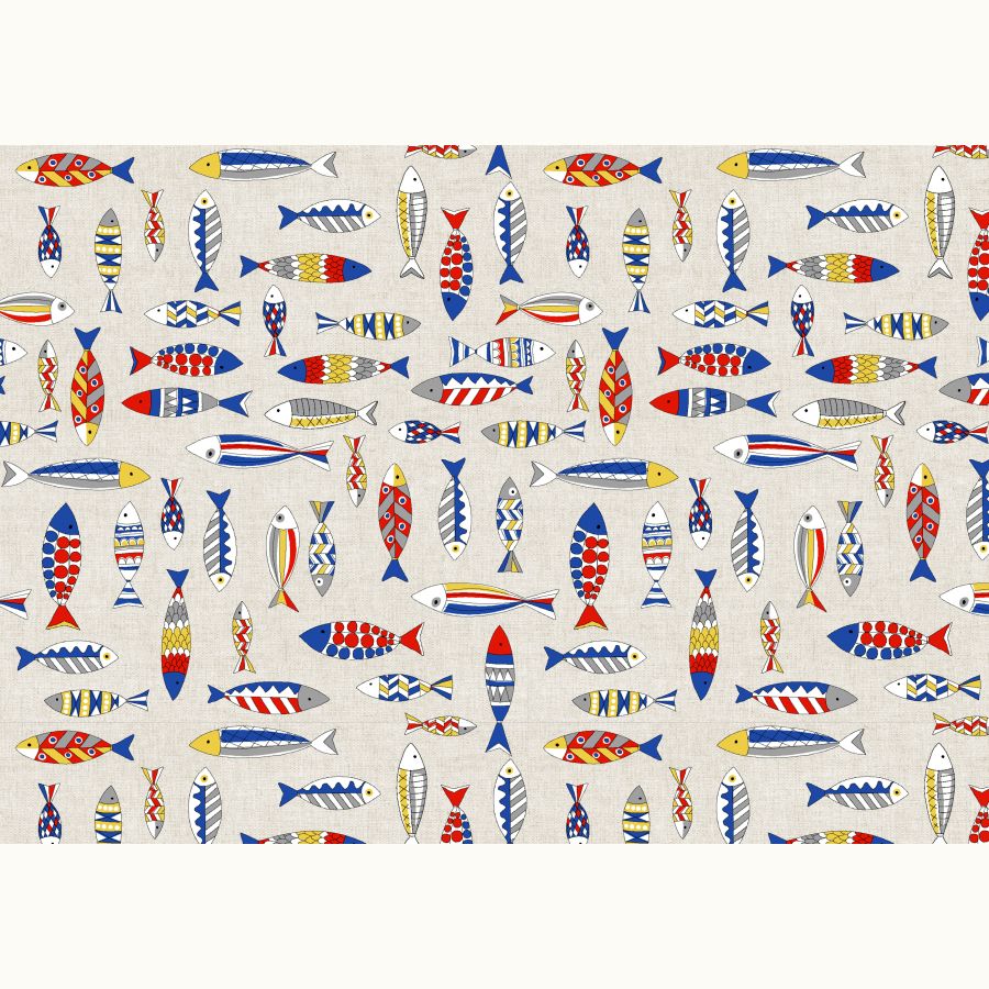 ΥΦΑΣΜΑ ΚΑΡΑΒΟΠΑΝΟ HALF PANAMA - LINEN LOOK, ΨΑΡΑΚΙΑ ΠΟΛΥΧΡΩΜΑ (MARINE FISH PRINT)