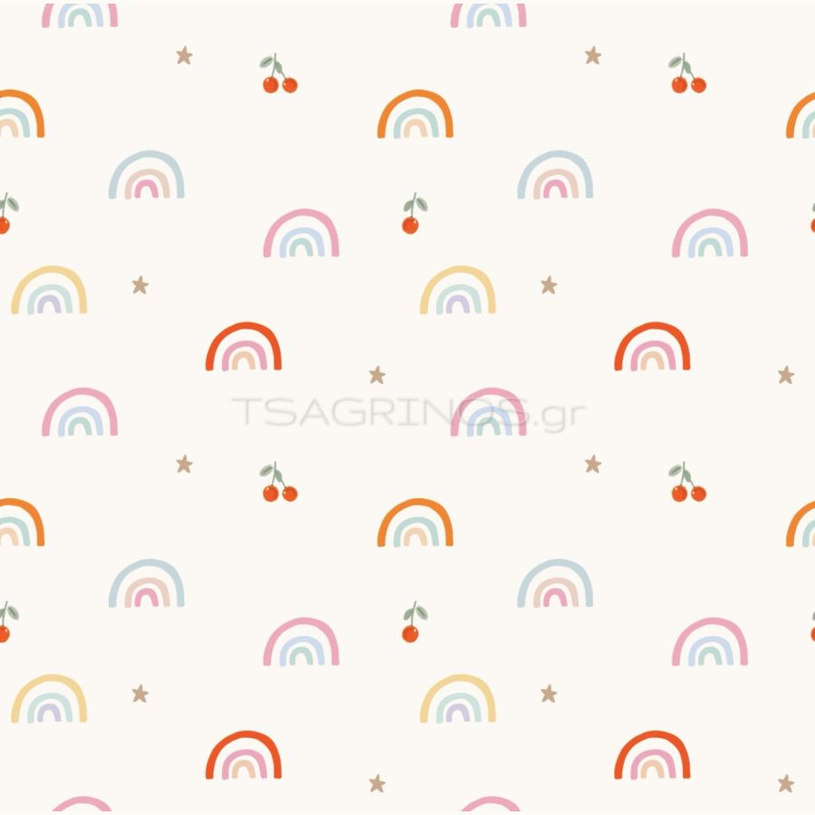 ΥΦΑΣΜΑ ΠΟΠΛΙΝΑ 100% ΒΑΜΒΑΚΙ DIGITAL PRINT - LITTLE CHERRY RAINBOWS