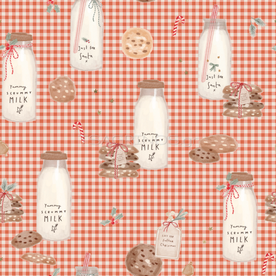 ΥΦΑΣΜΑ ΠΟΠΛΙΝΑ 100% ΒΑΜΒΑΚΙ DIGITAL PRINT - MILK & CHRISTMAS COOKIES