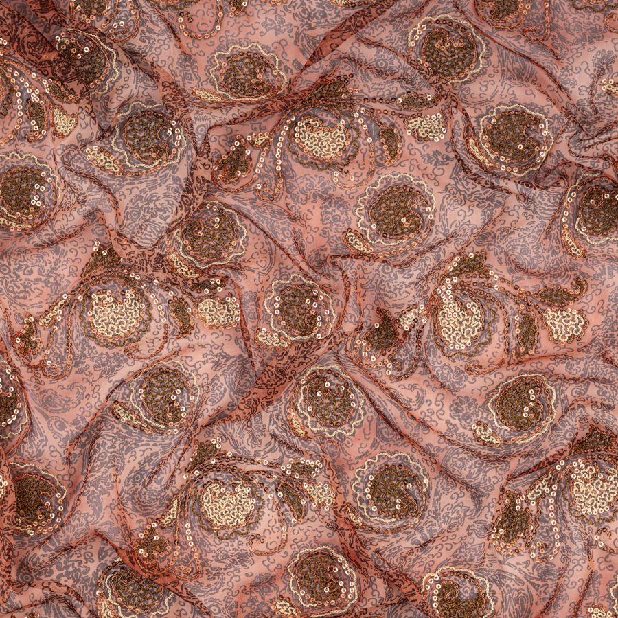 ΥΦΑΣΜΑ ΜΕΤΑΞΩΤΗ ΜΟΥΣΕΛΙΝΑ ΚΕΝΤΗΤΗ TIE - DYE TERACOTTA PAISLEY