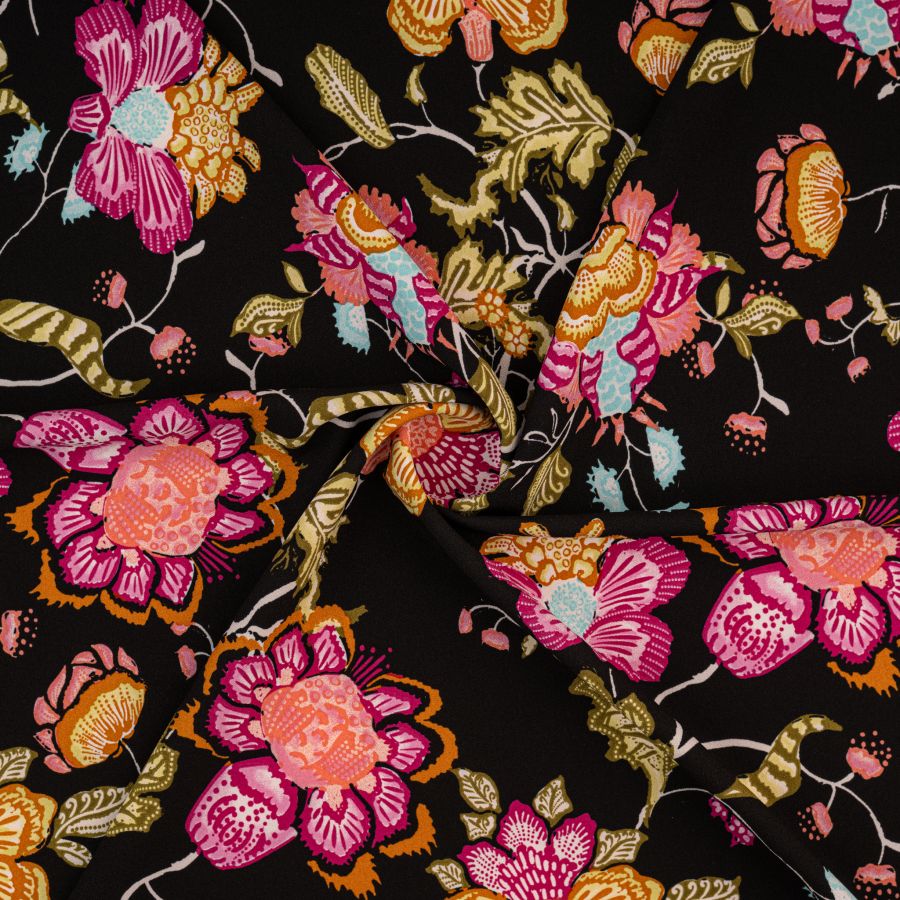 ΥΦΑΣΜΑ ΚΡΕΠΟΝ ΕΛΑΦΡΩΣ ΕΛΑΣΤΙΚΟ - TROPICAL FLORAL BLACK
