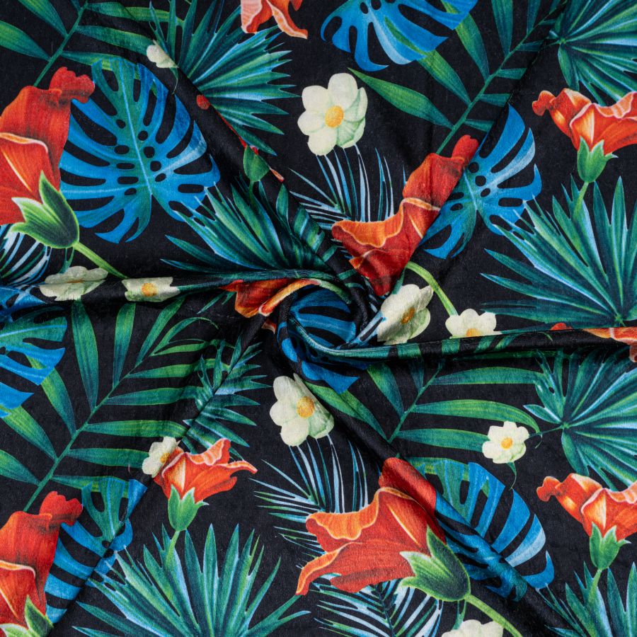ΥΦΑΣΜΑ CRUSHED ΜΕ ΒΕΛΟΥΔΙΝΗ ΥΦΗ – ΕΜΠΡΙΜΕ, TROPICAL FLOWERS ΜΑΥΡΟ