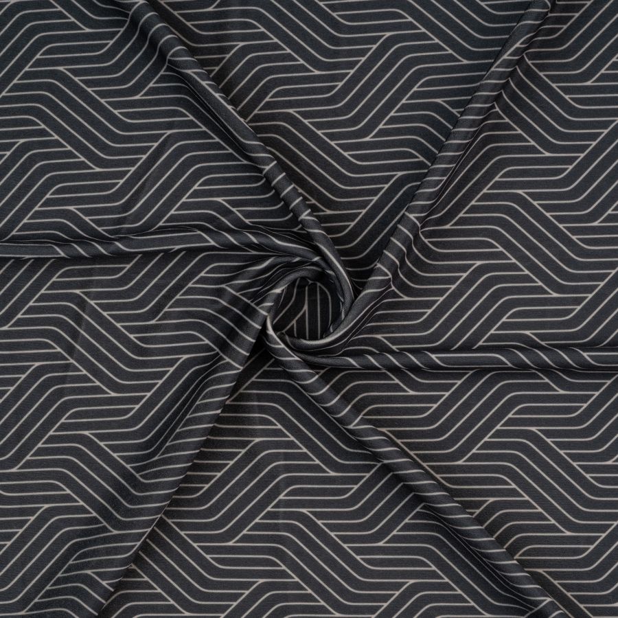 ΥΦΑΣΜΑ ΒΕΛΟΥΔΟ ΕΛΑΣΤΙΚΟ ΣΙΦΟΝ, GEOMETRIC LINES – ΜΑΥΡΟ - ΓΚΡΙ - Ρετάλι 3.50μ.