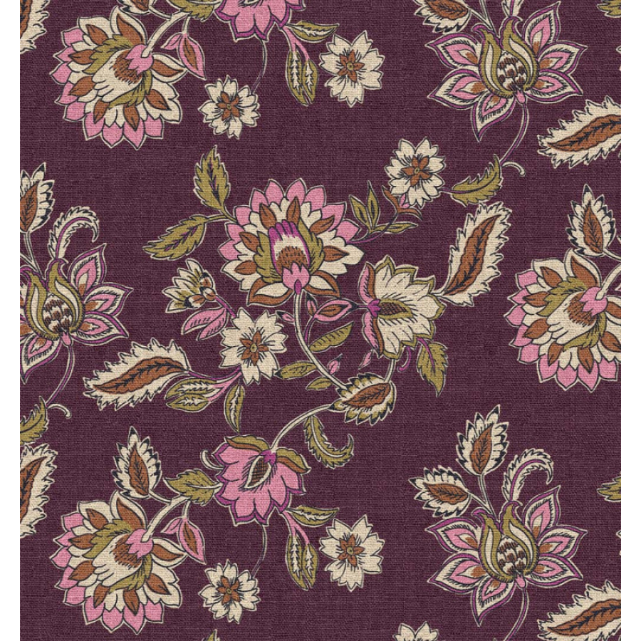 ΥΦΑΣΜΑ ΒΑΜΒΑΚΕΡΟ HALF PANAMA PREMIUM DIGITAL PRINT - ROYAL BLOSSOM ΜΩΒ