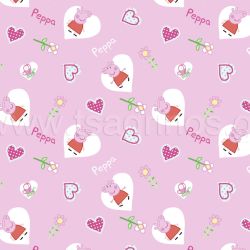 ΥΦΑΣΜΑ ΠΟΠΛΙΝΑ 100% ΒΑΜΒΑΚI (DISNEY LICENSED) PEPPA PIG - PINK HEARTS