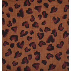 ΥΦΑΣΜΑ ΒΑΜΒΑΚΕΡΗ ΜΟΥΣΕΛΙΝΑ DOUBLE GAUZE – ΓΑΖΑ ΜΕ ΓΚΟΦΡΕ ΥΦΑΝΣΗ - WILD LEOPARD HEARTS