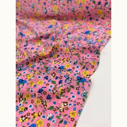 ΥΦΑΣΜΑ 100% ΒΙΣΚΟΖ - ΠΟΛΥΧΡΩΜΑ ΜΙΚΡΑ ΦΛΟΡΑΛ ΣΕ ΡΟΖ ΒΑΣΗ