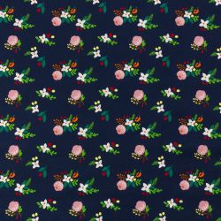 ΥΦΑΣΜΑ ΠΟΠΛΙΝΑ 100% ΒΑΜΒΑΚΙ - ΜΠΛΕ ΣΚΟΥΡΟ ΑΝΘΑΚΙ