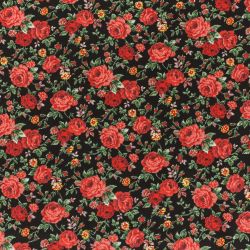 ΥΦΑΣΜΑ ΠΟΠΛΙΝΑ 100% ΒΑΜΒΑΚΙ DIGITAL PRINT - ΜΑΥΡΟ ΜΕ ΚΟΚΚΙΝΑ ΤΡΙΑΝΤΑΦΥΛΛΑ - Ρετάλι 2.10μ.