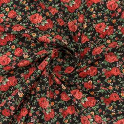 ΥΦΑΣΜΑ ΠΟΠΛΙΝΑ 100% ΒΑΜΒΑΚΙ DIGITAL PRINT - ΜΑΥΡΟ ΜΕ ΚΟΚΚΙΝΑ ΤΡΙΑΝΤΑΦΥΛΛΑ - Ρετάλι 2.10μ.