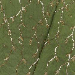 ΥΦΑΣΜΑ SHANTUNG (ΣΟΥΑ ΣΟΒΑΖ) ΜΕΤΑΞΩΤΟ ΜΕ ΚΕΝΤΗΜΑ & ΠΑΓΙΕΤΕΣ - ΠΡΑΣΙΝΟ ΛΑΔΙ - Ρετάλι 1.90μ.