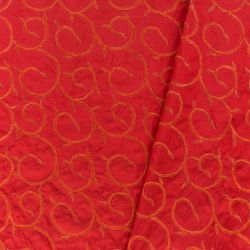 ΥΦΑΣΜΑ SHANTUNG (ΣΟΥΑ ΣΟΒΑΖ) ΜΕΤΑΞΩΤΟ ΜΕ ΚΕΝΤΗΜΑ ΚΟΚΚΙΝΟ-ΚΕΡΑΜΙΔΙ - Ρετάλι 2μ.