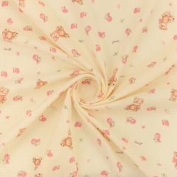 ΥΦΑΣΜΑ ΒΑΜΒΑΚΕΡΗ ΜΟΥΣΕΛΙΝΑ DOUBLE GAUZE – ΓΑΖΑ ΜΕ ΓΚΟΦΡΕ ΥΦΑΝΣΗ - ΡΟΖ ΛΟΥΛΟΥΔΙΑ & ΑΡΚΟΥΔΑΚΙΑ ΜΕ ΦΙΟΓΚΟ