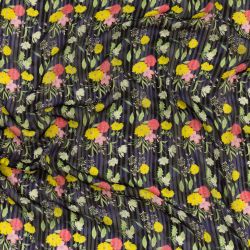 ΥΦΑΣΜΑ ΜΟΥΣΕΛΙΝΑ ΕΜΠΡΙΜΕ, FLORAL STRIPE – ΣΚΟΥΡΗ BLUE BLACK ΒΑΣΗ ΜΕ ΡΙΓΕΣ & ΠΟΛΥΧΡΩΜΑ ΛΟΥΛΟΥΔΙΑ