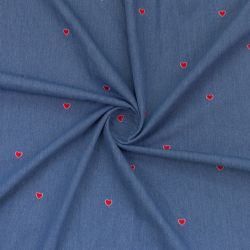 ΥΦΑΣΜΑ ΤΖΙΝ ΠΛΥΜΕΝΟ ΜΕ ΚΕΝΤΗΤΕΣ ΚΑΡΔΙΕΣ - ΜΠΛΕ ΚΛΑΣΣΙΚΟ ΜΕ ΚΟΚΚΙΝΟ & ΡΟΖ