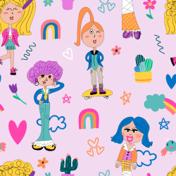 ΥΦΑΣΜΑ ΠΟΠΛΙΝΑ 100% ΒΑΜΒΑΚΙ DIGITAL PRINT - ΥΦΑΣΜΑ ΠΟΠΛΙΝΑ 100% ΒΑΜΒΑΚΙ DIGITAL PRINT - CUTE CARTOON GIRLS & RAINBOWS